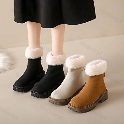 Mode Retro Casual Warme Pluche Korte Sneeuwlaarzen voor Dames Winter Harige Mond Comfortabel Veelzijdig Katoen Chunky Laarzen