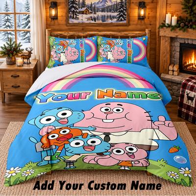 Amazing World of Gumball Custom Name 3Pcs Bedding Set 1 Bed Sheet 2 Pillowcases Bedroom Home Decor