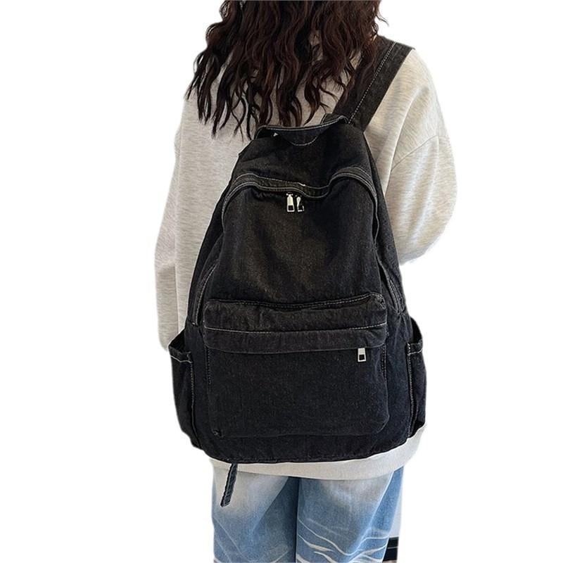Schoolbag1011 New denim simple backpack male retro Japanese ins student class schoolbag Korean casual backpack male
