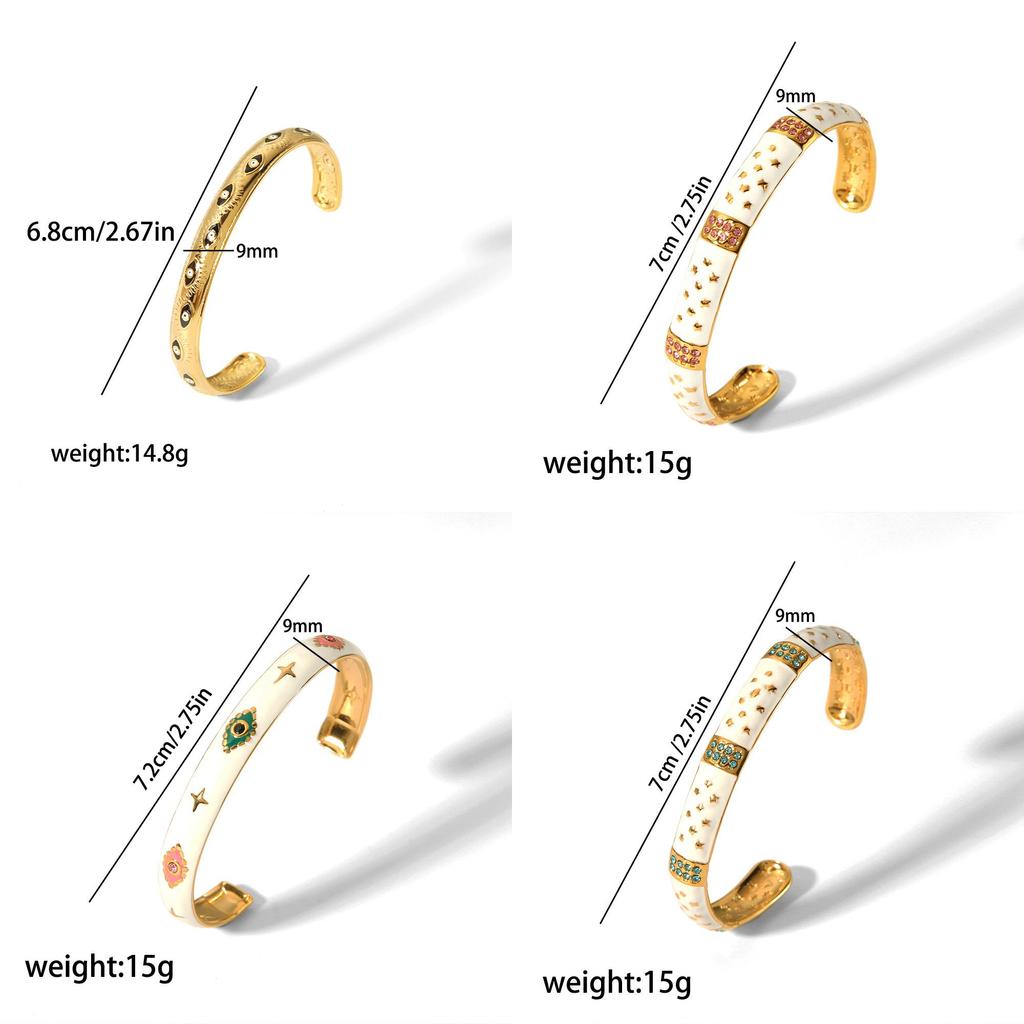 French Vintage Steel Open Cuff Bracelet With 18k Gold Plating And Diamond Accents For Fashion Jewelry Enthusiasts