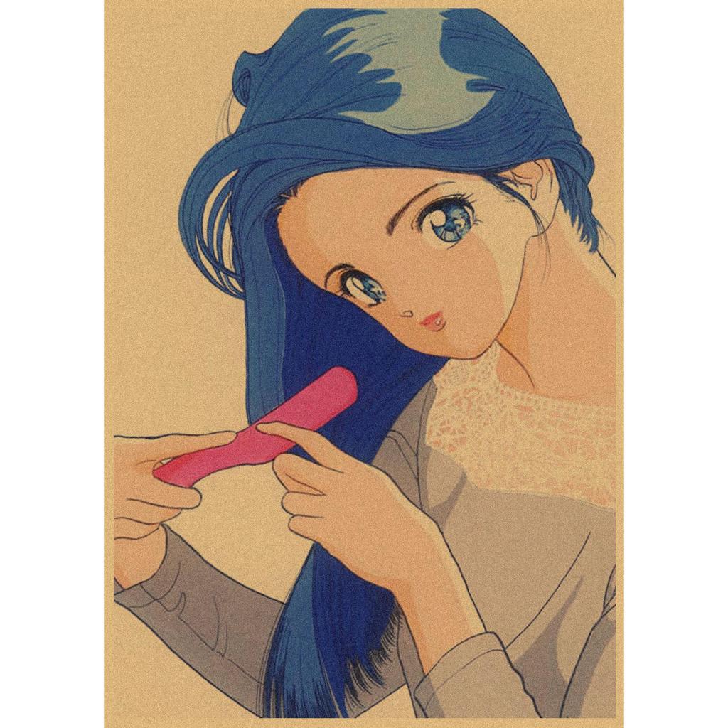 Sakura Diaries Retro Kraftpapier Manga Illustration Wandkunst