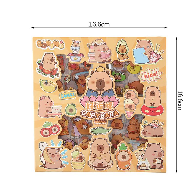 100Sheets Kawaii Capybara samolepky Vodotěsné samolepky Kreslený roztomilý zvíře samolepky Kreativní kufr Obtisk Dětské Hračky Dárky