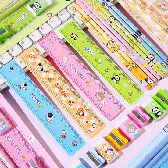 Student Stationery Set Smooth Writing Pencil Eraser Ruler Sharpener Cute Cartoon Complete School Supplies Classroom Back To School Gifts