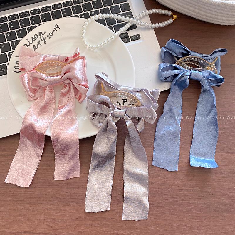 French temperament bow streamer hairpin women's high and low ponytail large duck bill clip side clip popular hairpin hair accessories