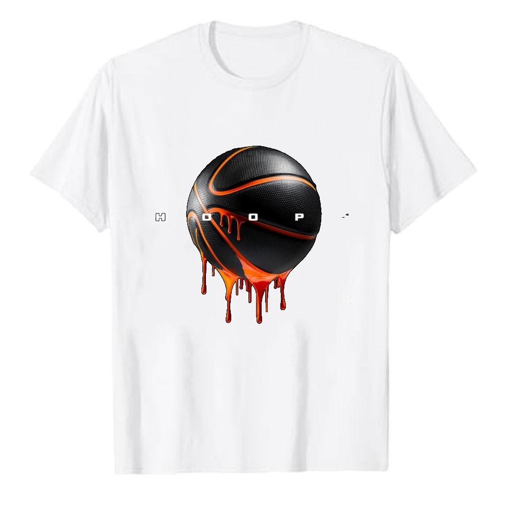 Hot Hoop Dripping Fire Basketball Modal TShirt Cool Flame Drip Basketball Street Sport Graphic Art Print Soft Fabric Casual Tee
