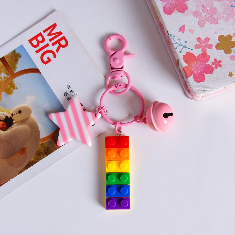 Korean Colorful Striped Star Bell Keychain Pendant - Rainbow Backpack Charm Gift