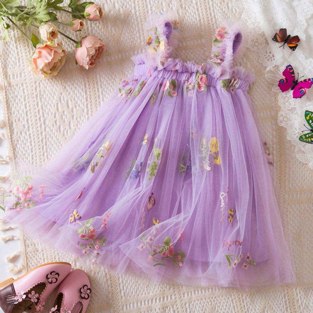 Mädchen Mode Niedlich Prinzessin Kleid Bunte Blumenstickerei Kleider