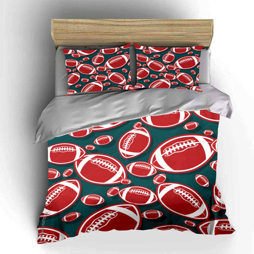 Red Football Pattern Design Bedding Duvet Cover Set (1*Duvet Cover 2*Pillowcases, without duvet insert)