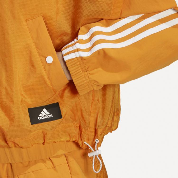 Adidas Essentials Series Striped Hooded Zip Jacket Women Daily Sports Casual Outerwear Yellow HA0813