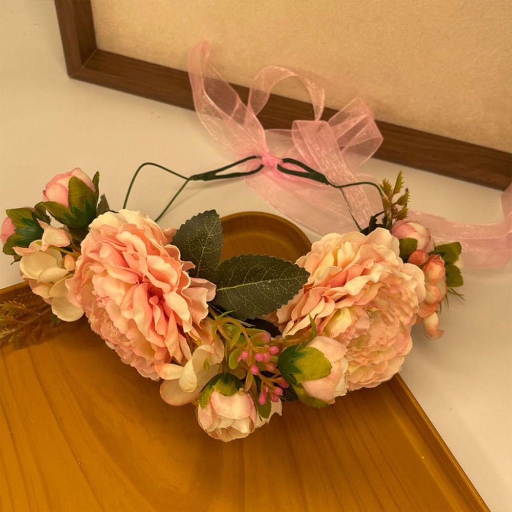 Bohemian Festival Wedding Flower Crown Photo Props Rose Green Leaf Floral Headpiece Hair Wreath Spring