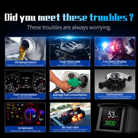 P10 Universal LCD Car Digital GPS OBD Monitor High Clarity HUD