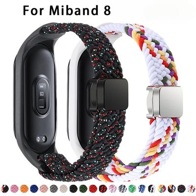 Braided Strap for Xiaomi Mi Band 8 Elastic Nylon Solo Loop Adjustable Watch Band Magnetic Buckle Bracelet for Miband 8 NFC