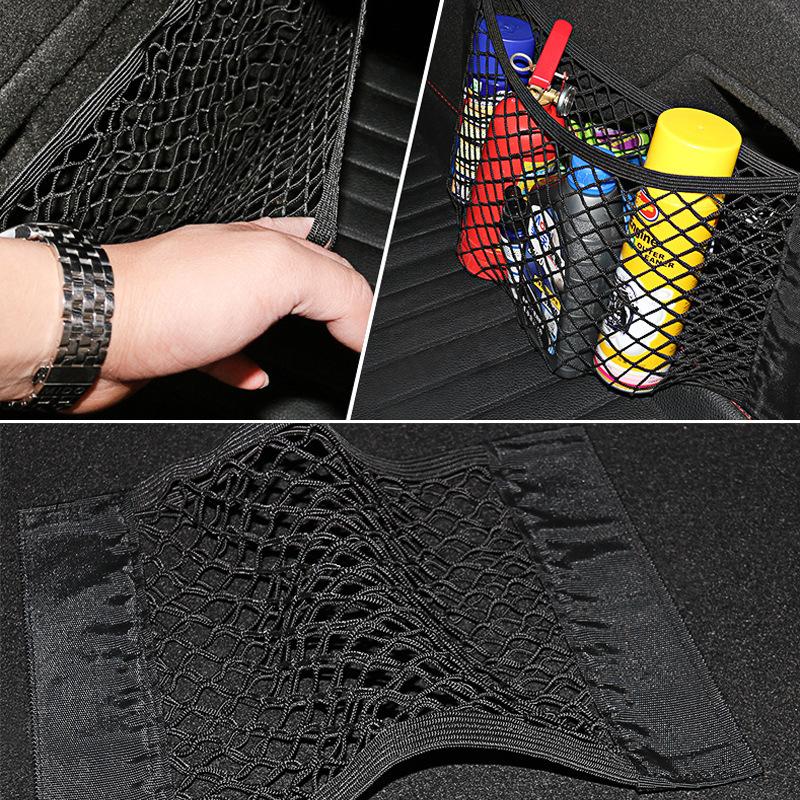 Car Trunk Mesh Back Seat Elastic Cage Auto Seat Back Storage Net Fixed Straps Extinguisher Storage Net Bag Car Trunk Organizer