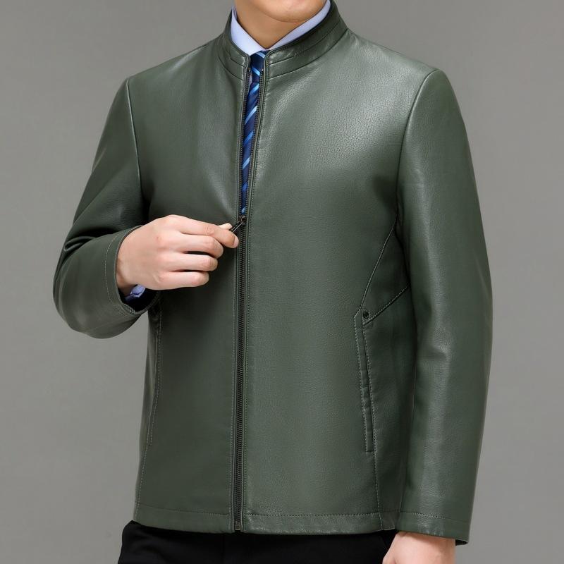 Autumn and Winter Men's Leather Jackets, Genuine Leather Jackets, Middle-aged Dad's Sheepskin Loose Stand-up Collar Plus Velvet Jackets
