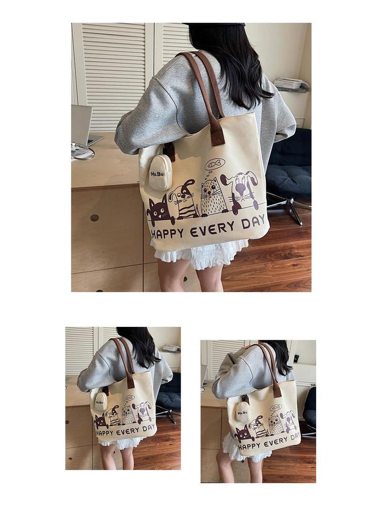 Autumn Winter Lightweight Canvas Tote Bag - Versatile Large Capacity Shoulder Bag for Women and College Students