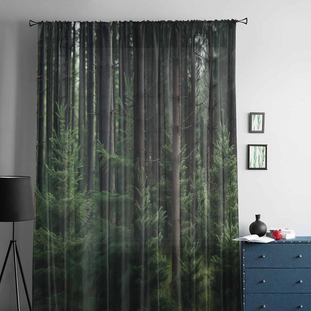 Wallpaper Forest Tree Autumn Tulle Window Curtains for Bedroom Luxury Home Decor Drapes In Living Room Chiffon Panels