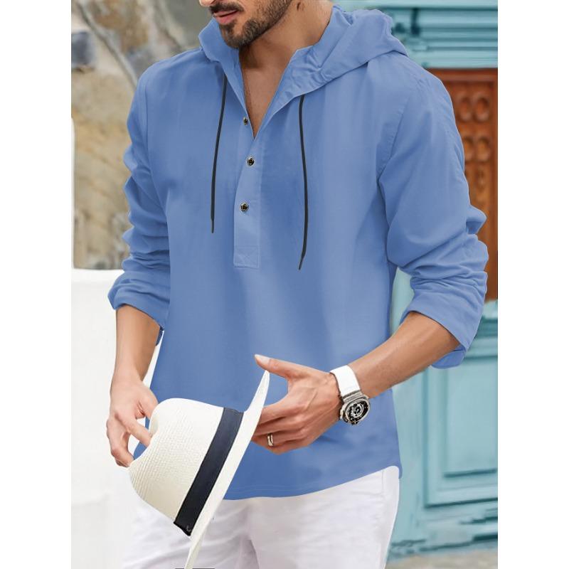 Half Cardigan Jacket Summer Fashion Casual Undercloth Hooded Long Sleeve Men's Top Shirt