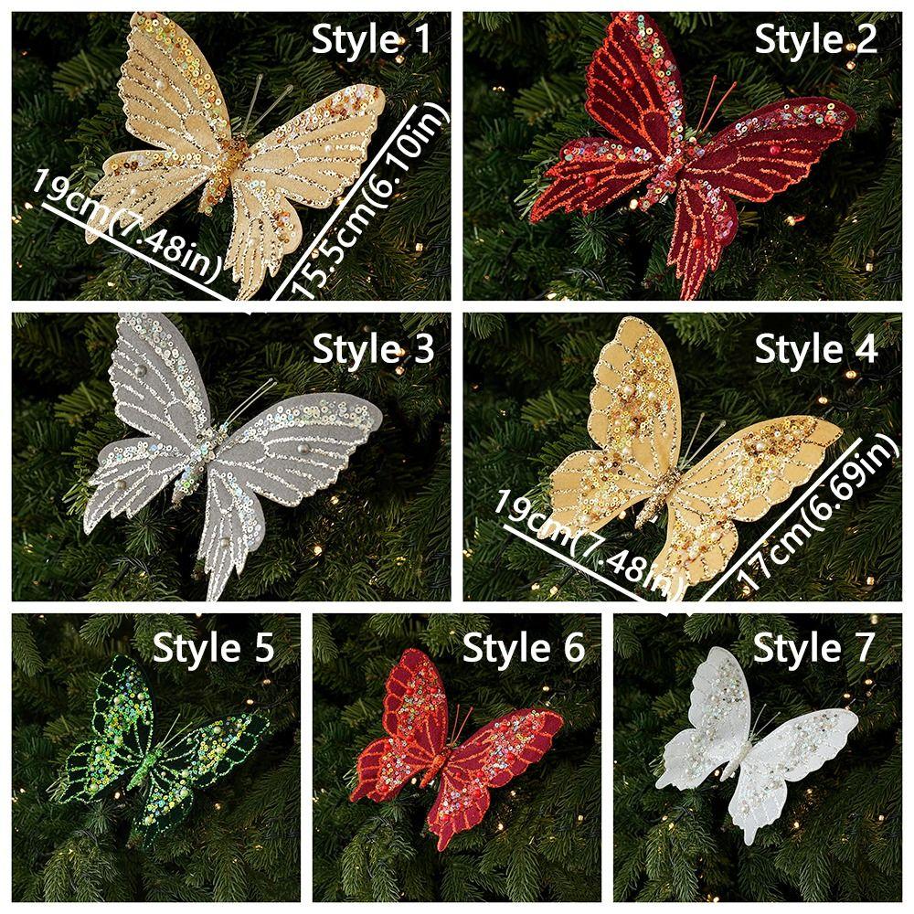 Clip-On Christmas Sequin Butterfly Ornament Pearl Christmas Butterfly Window Display