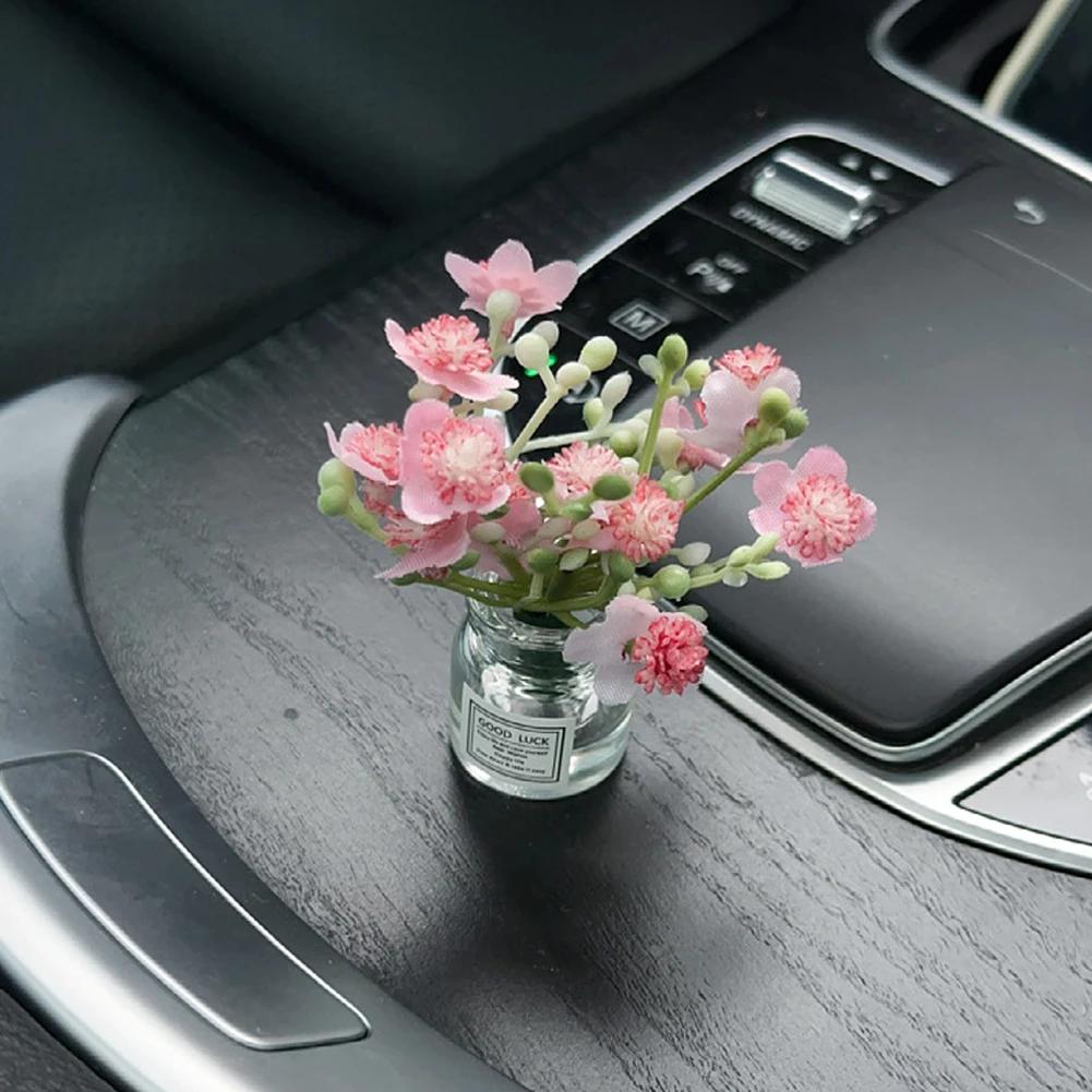 Car Ornaments Vibrant Flowers Vase Center Console Mini Sakura Lavender Jasmine Glass Vase Micro Landscape For Girls Decorations