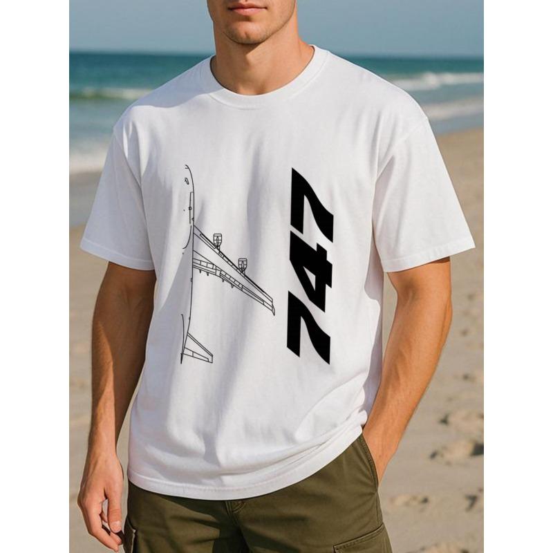 

Мужская футболка с принтом - Дышащая футболка с коротким рукавом с дизайном самолета для пилотов, любителей авиации - Повседневная и рабочая одежда (Обычный) S белый