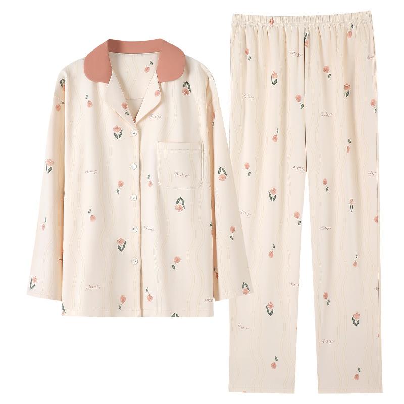 Pajamas Women'S Pure Cotton Long-Sleeved Autumn, Winter And Mid-Autumn Loungewear Set