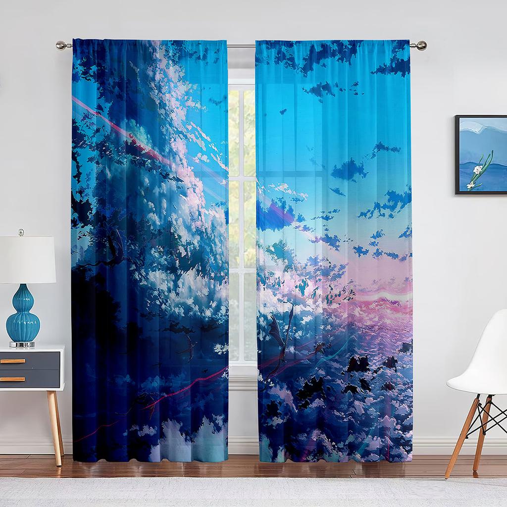 Fantasy Clouds Pink Purple Blue Tulle Curtains for Living Room Decorations Chiffon Sheer Voile Kitchen Bedroom Curtain Drapes