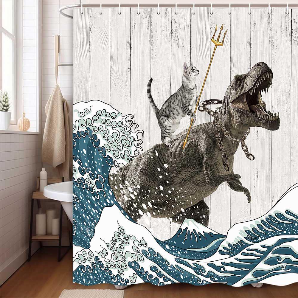 Digital Print Waterproof Cat Shower Curtain – Mildew-Proof Animal Design for Bathroom Partition