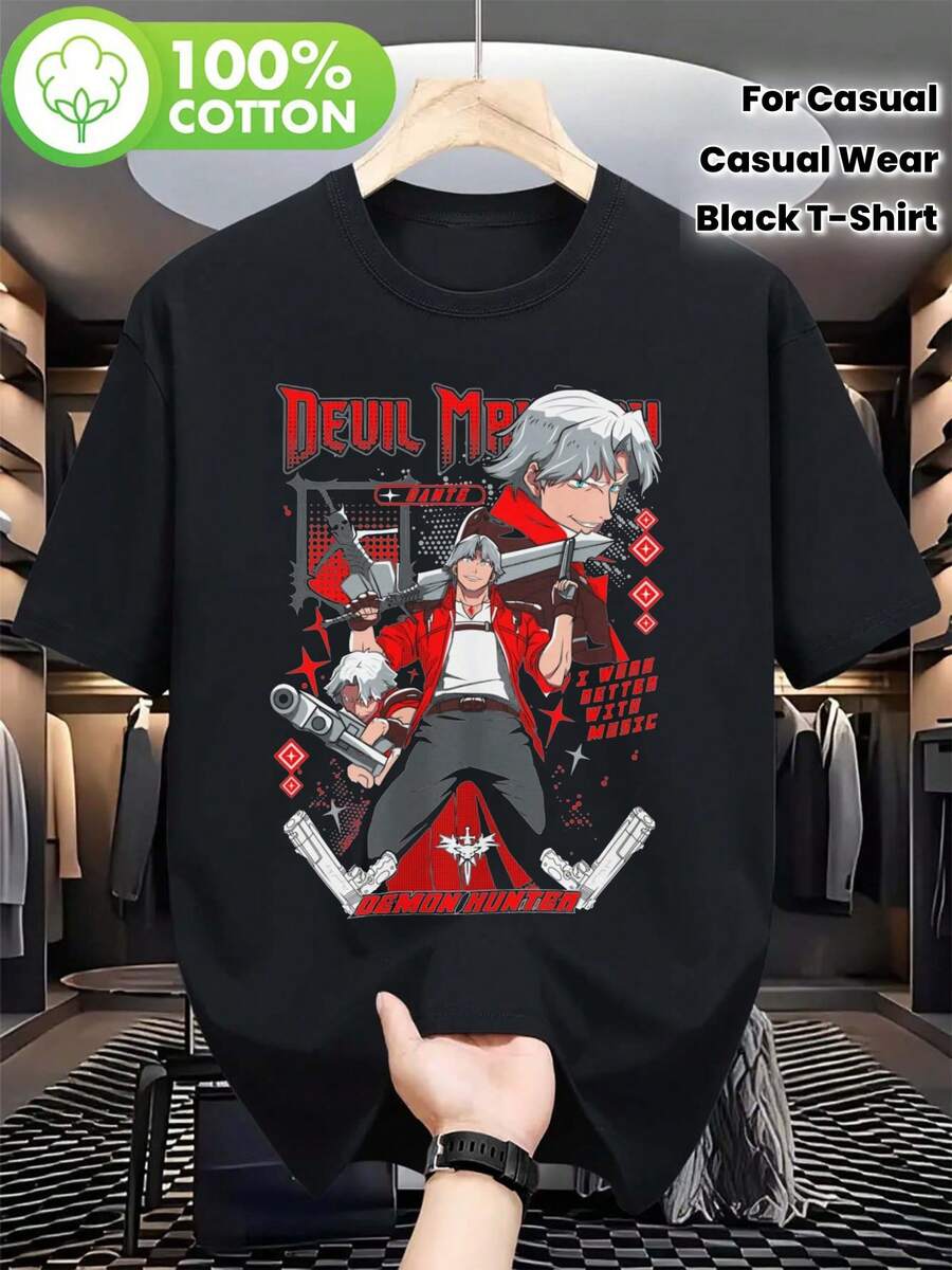 Black Anime Graphic TShirt for Unisex Casual Style Lightweight Fit S