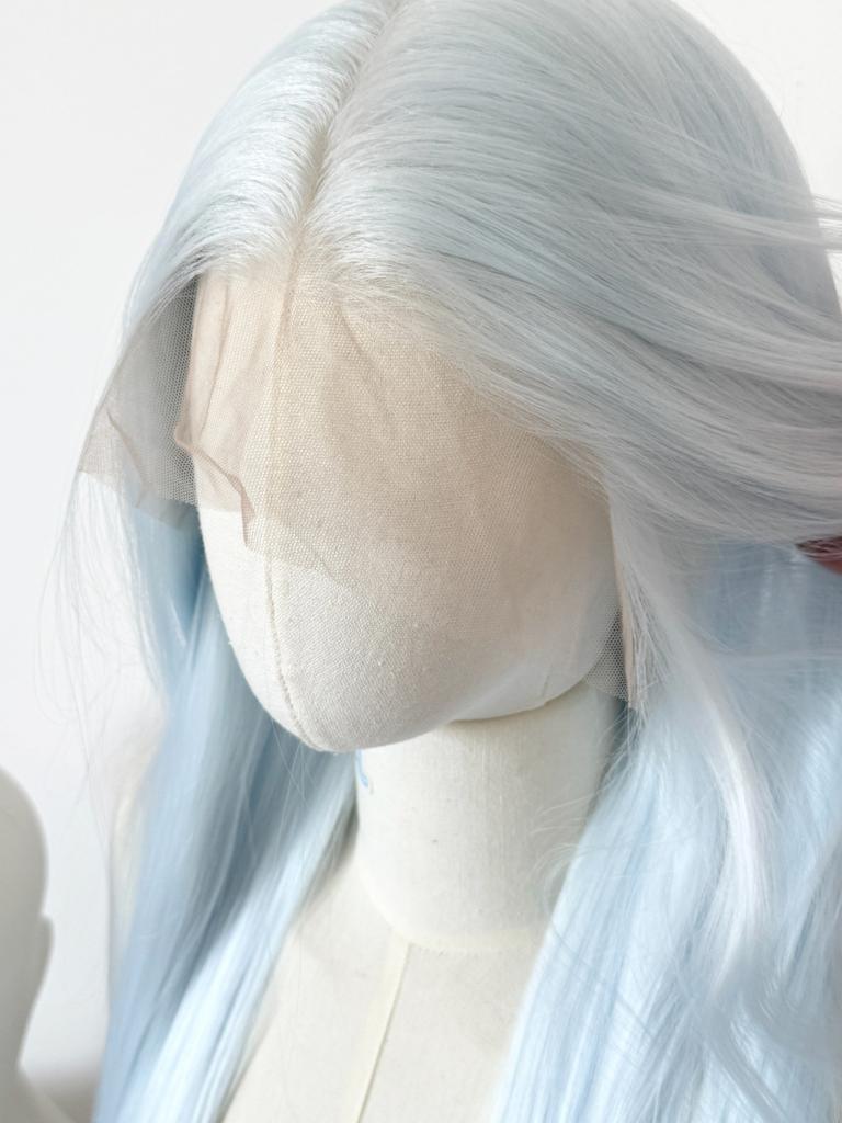 Weiß-Blaue Spitze Front Perücke für Damen 13x4 HD 26 Zoll Langes Gerades Haar Perücke Synthetische Spitze Perücken Spitze Front Frontal für Cosplay