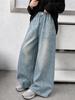 Girls' Autumn 2026 Wide Leg Jeans: Trendy Loose Fit Straight Banana Pants for Medium and Large Children