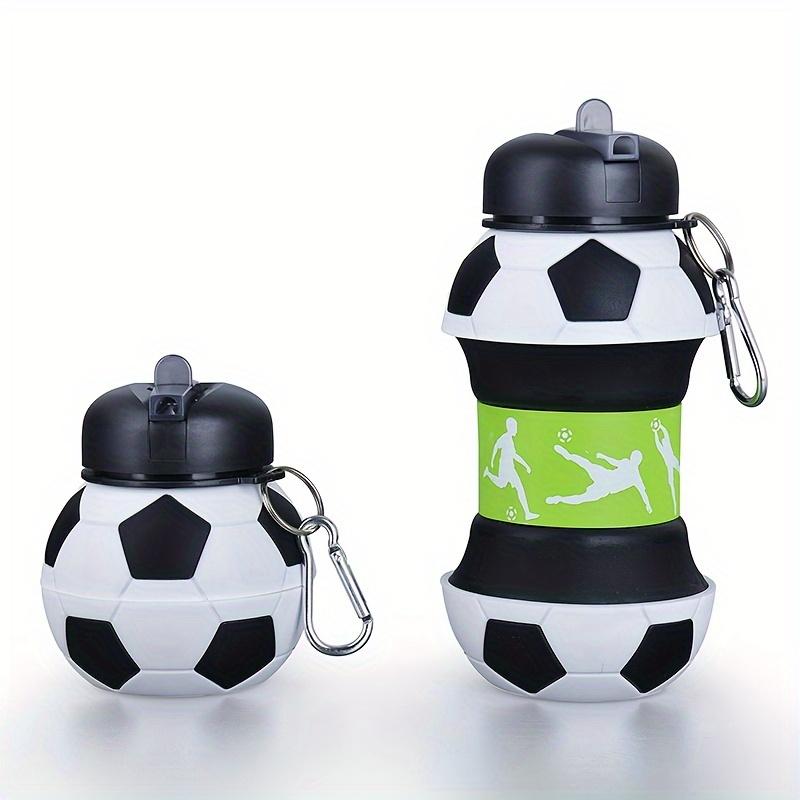 Football Pattern Folding Silicone Water Bottle 550ml, Leakproof Portable Collapsible Bottle, High Temperature Resistant