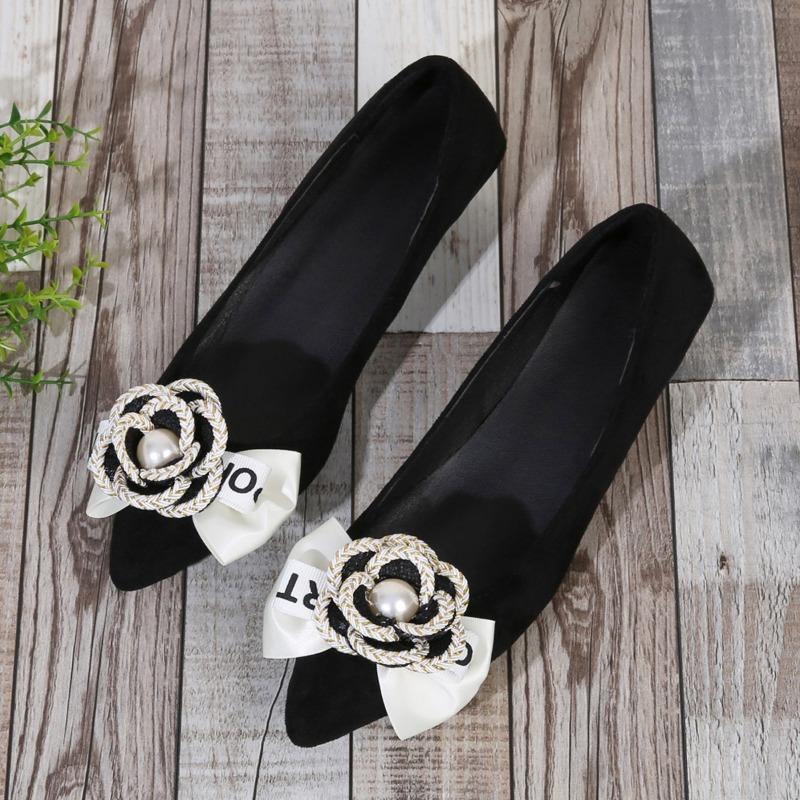 2025 Women Pumps Med Heel Square Point Toe Camellia Flower Pumps Office Lady  Shoes Soft Soles Slip on Single Shoes