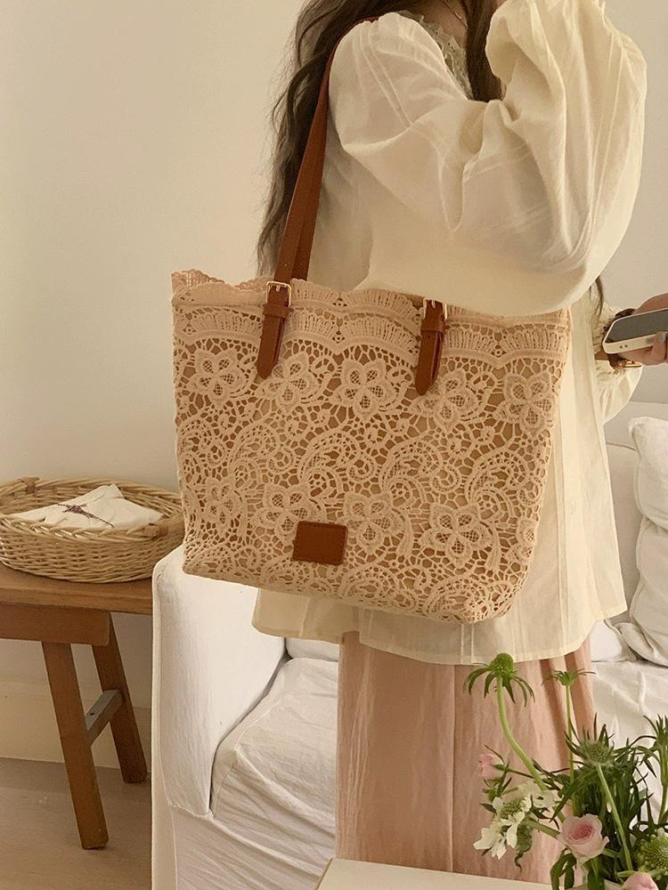 Women's Lace Fairy Tote Bag: Versatile, Large-Capacity French Casual Shoulder Bag