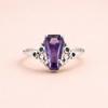 Bague Coffin Améthyste Argent Sterling 925, Bague Pierre Violette 8x14mm, Bijou Statement Gothique Bohème, Cadeau Fait Main pour Elle