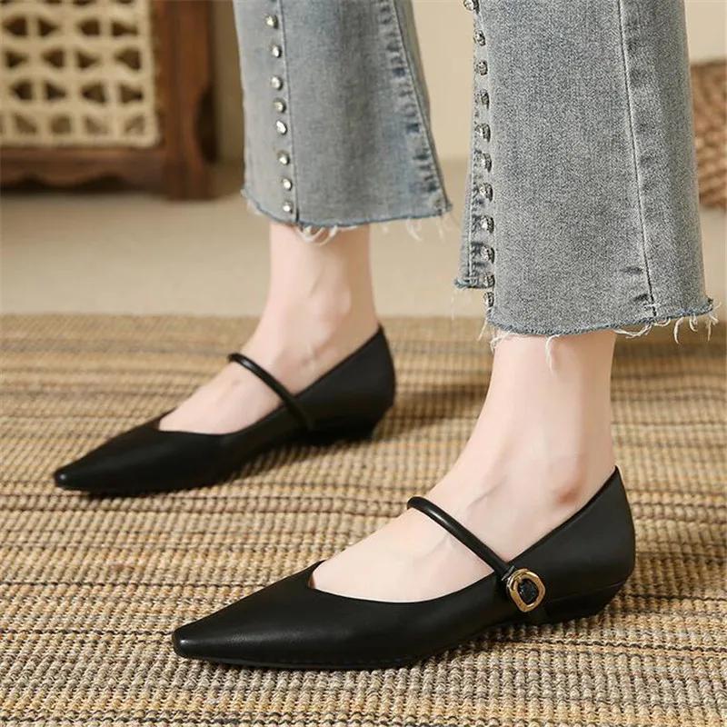 Fashion 2024 Brand Elegant Woman Versatile Pointed Toe Shoes Fashion Shallow Mouth Mary Janes Casual Flats Female Flat Shoes