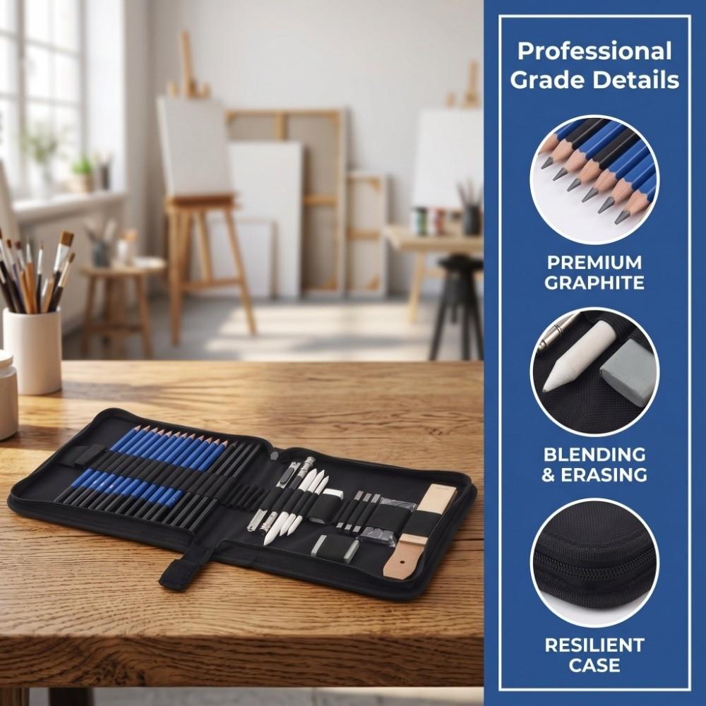 33PCS With Storage Bag Drawing Supplies Non Toxic Charcoal Sticks Sketch Pencil Line Drafting