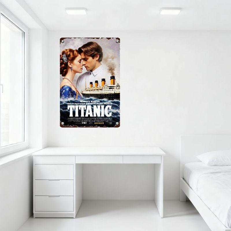 Vintage Titanic Movie Poster Metal Tin Sign Rustic 1910s Couple Ocean Liner Wall Decor for Bar Cafe Man Cave Home