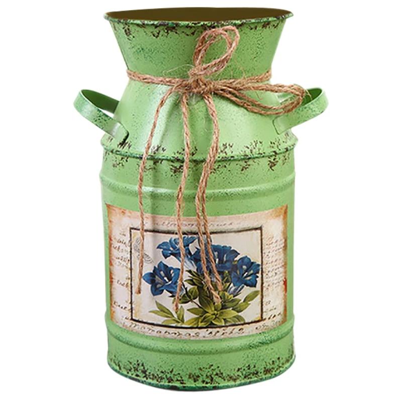 

Садовые растения Ваза для цветов Железное ведро Металлическая ваза Держатель для поделок Домашний декор Композиция Поделка Сельский стиль Потертый Свадебный зелёный