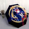 Sailor Moon Sichelmond mit Blumen Schirm, Tragbarer 3-fach Kompakter Schirm für Damen & Herren, S75