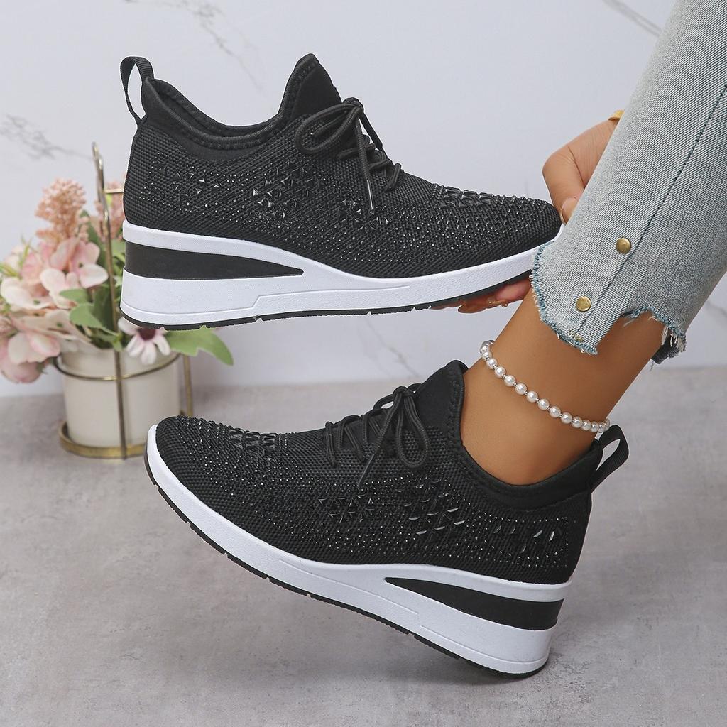 Sports fashion adaptation low-top women's casual shoes wind commuting wholesale rhinestones daily lace-up comfort