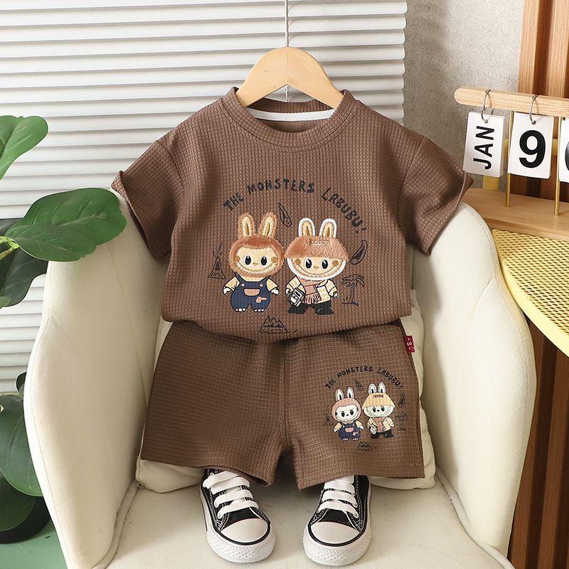 

Летний детский повседневный и модный костюм с коротким рукавом для мальчиков, комплект из двух предметов 130