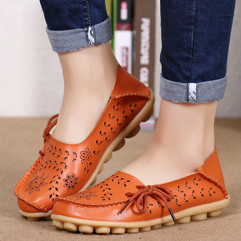 Mašličkové šněrovací ploché boty Dámské Letní prodyšné Kožené mokasíny Protiskluzové Ležérní boty Mokasíny Dámské Pohodlné ploché sandály