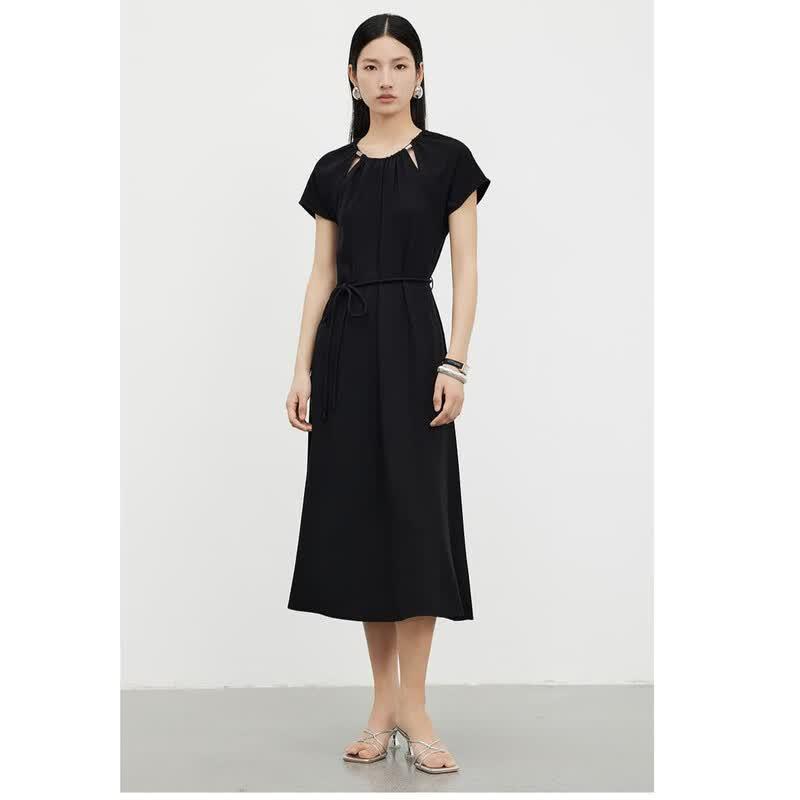 

Gejin Round Neck Summer Midi Black Dress 2XL