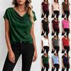 Damen Casual Oberteil mit Drapierter Halslinie, Kurzen Ärmeln, Leichter, Lockerer Passform, Unifarben, Geeignet für den Täglichen Gebrauch und Verschiedene Anlässe