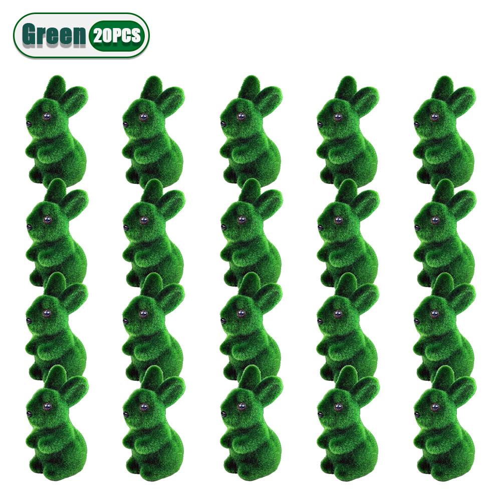 1-20PCS 3D Realistic Easter Bunny Green Foam Flocking Moss Rabbit Craft Ornament Gardening Decor Spring Home Decoration