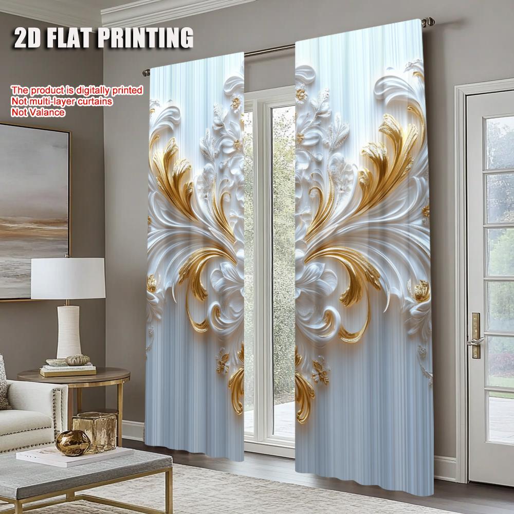 2Pcs Elegant Floral Print Window Curtains Rod Pocket Design Polyester Material Perfect For Living Room Bedroom More Home