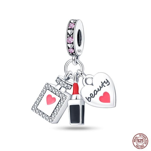 New 925 Sterling Silver Red Color Series Heart Shape Charms Beads Lucky Jewelry Gifts