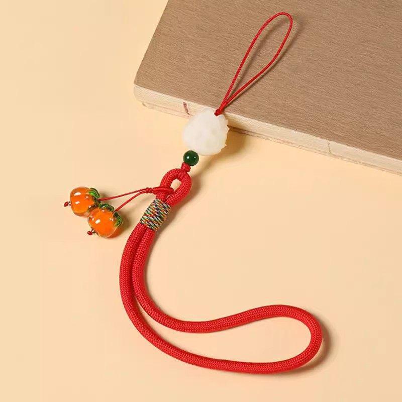 Wishful Persimmon Wrist Strap & Anti-Lost USB Pendant - Chinese Style Cell Phone Accessory