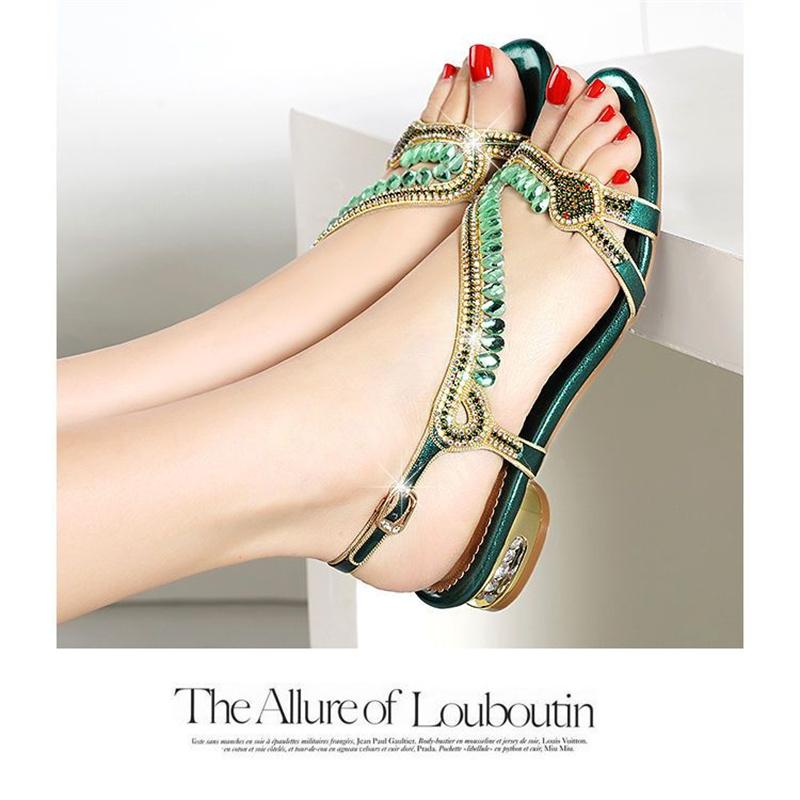 Summer Fashion New Water Brick Simple Diamond Buckle Sandals For Women Thick Heel Casual Flat Beach Sandals