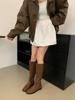 Retro Khaki Boots Women'S Shoes Autumn And Winter But Knee Round Head Flat Bottom Suede High Boots Women